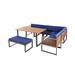 8 Pieces Patio Acacia Wood Dining Table Set with Ottoman Cushions-Navy - Dining Table: 55" x 32" x 29.5"