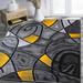 HR Yellow/Grey/Silver/Black/Abstract Area Rug Modern Contemporary Circles and Wavey Swirls Design Pattern