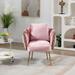 Modern Velvet Accent Chair Armchair Handmade Weaving Upholstered Reading Chair Lounge Chairs with Gold Leg for Living Room, Pink