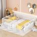 Toddler Floor Bed Metal Frame Bed with Safety Fence & Door, Kids Platform Bed Metal Slat Support Easy Assembly