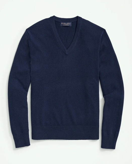 Brooks Brothers Men's 3-Ply Cashmere V-Neck Sweater | British Blue | Size XS