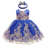 IBTOM CASTLE Lace Flower Girl Sequins Bow V-Back Tutu Dress for Kids Baby Christening Communion Birthday Party Wedding Dresses+Headwear 6-12 Months Royal Blue 02