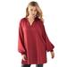 Plus Size Women's Satin V-Neck Tunic With Blouson Sleeves by ellos in Burgundy (Size 30/32)