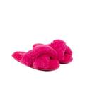 TOTES Plush Faux Fur Cross Over Slider Slippers - Pink, Pink, Size 3-4, Women