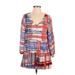 Maeve Casual Dress - Mini Plunge Long Sleeve: Red Print Dresses - Women's Size Small