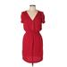 Zara Basic Casual Dress - Mini Plunge Short sleeves: Red Print Dresses - Women's Size Medium