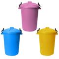 TENLITE Set of 3 - Heavy Duty Plastic Clip Lock Lid Bin Indoor or Outdoor Rubbish, Trash Can, Dustbin Waste or Storage of Animal Feed, Colourful Bins - Made in U.K. (Pink, Sky Blue & Yellow)