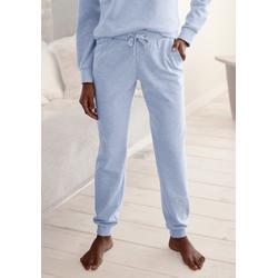Relaxhose BENCH. LOUNGEWEAR, Damen, Gr. 40/42, N-Gr, blau (hellblau meliert), Interlock, Obermaterial: 52% Baumwolle, 48% Polyester, unifarben, bestickt, meliert, Basic, Basic lang, Hosen, mit glänzender Logostickerei, Loungewear, Loungeanzug