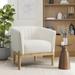 Barrel Chair - Mercer41 Orv 30.7" Wide Tufted Barrel Chair Wood/Polyester in White/Brown | 29.9 H x 30.7 W x 25.2 D in | Wayfair