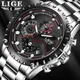 LIGE-Montre à quartz en acier inoxydable pour homme montres étanches chronographe militaire de