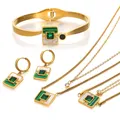 Collier pendentif en cristal vert émeraude pour femme bracelet en acier inoxydable bracelet de