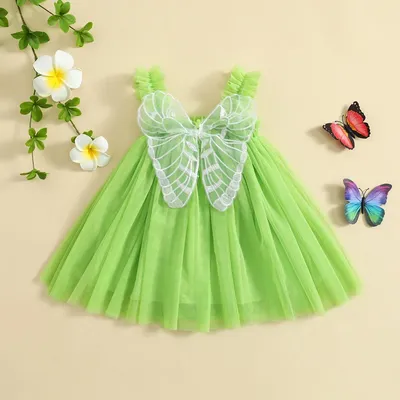 Robe en tulle pour petites filles tenue de princesse verte avec décor de papillon jupe de fête
