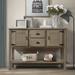 Solid Wood Sideboard Console Table with 2 Drawers and Cabinets and Bottom Shelf, Retro Storage Dining Buffet Server Cabinet