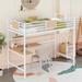 Twin Metal Loft Bed w/Desk & Shelves,Wood High Loft Bed w/Ladder,White