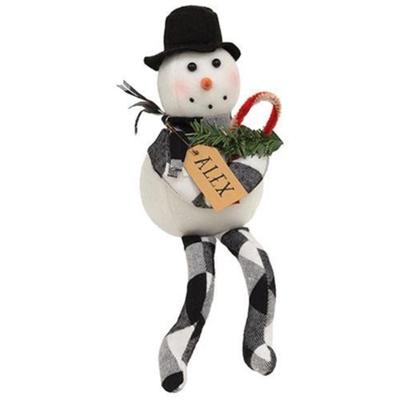 Alex Black & White Buffalo Check Snowman Doll - 10" high by 3" wide by 3" deep.