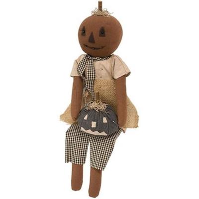 Primitive Pumpkin Girl Doll With Black Jack O Lantern - Brown - 23" high