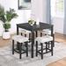 5 Piece Counter Height Bar Table Set Breakfast Nook Small Square Table and 4 Linen Fabric Upholstered Bar Stools with pedals