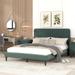 Modern Style Queen Size Platform Bed Velvet Fabric Upholstered Platform Bed with Strong Wooden Slats,for Bedroom, Green
