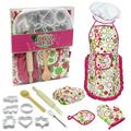 Andoer Kids Cooking and Baking Set 15 PCS with Hat Apron Oven Mitt Oversleeves Kitchen Utensils Children Role Playset Educational Gift for Girls (Pink)