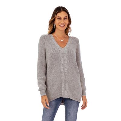 Grey Epoch,'Soft Grey Alpaca Blend Pullover Sweater with V-Neckline'