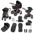 Ickle Bubba Stomp Luxe All-in-One i-Size Travel System Bundle & ISOFIX Base - Bronze Chassis (Colour: Midnight / Tan)