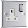 BG Brushed Steel 13A DP White Insert Switched Socket 1 Gang in Silver Stainless Steel
