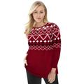 Plus Size Women's Holiday Motif Pullover by Jessica London in Classic Red Sequin Fair Isle (Size 12) Christmas Made in the USA