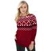 Plus Size Women's Holiday Motif Pullover by Jessica London in Classic Red Sequin Fair Isle (Size 12) Christmas Made in the USA