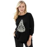 Plus Size Women's Holiday Motif Pullover by Jessica London in Silver Christmas Tree (Size 14/16) Christmas Made in the USA