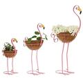 7Penn Flamingo Planter Metal Flowers Outdoor Decor - Set of 3 Yard Flamingo Plant Stand Garden Decorations with Coco Fiber Basket - Standing Outdoor Bird Planter Lawn Ornaments for Pool or Patio