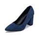 Womens Court Shoes Pointed Toe Block High Heels Chunky Pumps Dress Shoes Suede Navy 6.5uk