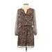 White House Black Market Casual Dress - Mini V Neck 3/4 sleeves: Brown Leopard Print Dresses - Women's Size 6 Petite