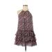 MISA Los Angeles Casual Dress - Mini Keyhole Sleeveless: Pink Chevron/Herringbone Dresses - Women's Size X-Small