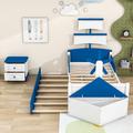Sunside Sails Rausch Twin Size 3-Pieces Bedroom Sets, Platform Bed w/ Twin Size Trundle & Two Nightstands in Blue/White | Wayfair