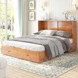 Wildon Home® Amrhein Queen Murphy Bed Cabinet w/ USB Charging Station & Drawer & Folding Mattress in Brown | 40.47 H x 64.09 W x 40.47 D in | Wayfair