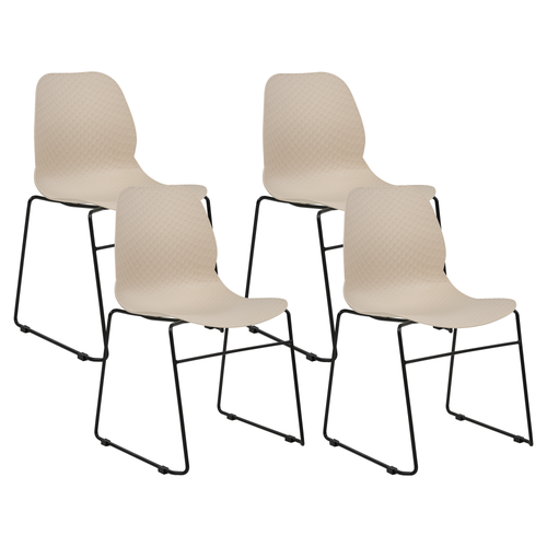Esszimmerstühle 4er Set Beige aus Kunststoff Schwarze Beine Ohne Armlehnen Modernes Design Stapelbar Konferenzstühle für Esszimmer Büro
