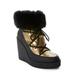 Boston Proper - Black/Gold - Fur Trim Wedge Bootie - 9.5