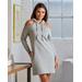 Boston Proper - Heather Gray - Embellished Cold Shoulder Sweatshirt Dress - XXS