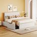 White Full Size Upholstered Platform Bed with Golden Edge