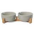 Kaiikaiâ€™s Dog Bowls and Cat Food Bowl Ceramic Dog Water Bowl Raised Dog Food Bowls 24.5 oz Elevated Cat Bowls Non-Slip Dog Bowl Stand Raised Cat Food Bowls with Bamboo Stand Weighted Cat Water Bowl