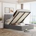 Modern Linen Upholstered Platform Bed with Hydraulic Storage System & Headboard, Wooden Storage Bed Frame, No Box Spring Needed
