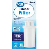 Great Value Replacement Pitcher Filter Chlorine Cadmium Copper Mercury Zinc - Single Count