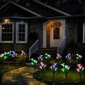 Outdoor Solar Lights 8 Pack Solar Garden Lights with Bigger Lily Flowers Waterproof 7 Color Changing Outdoor Lights - Bigger Solar Panel for Garden Patio Yard Pathway Decoration