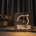 Creative 3D Dolphin Wooden Lamp LED Table Light USB Power Cartoon Nightlight Desk lamp Home Bedroom Decor Lamp Gift for Kids Adult Girls Boys Bedroom Living Room Nightstand