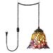 FSLiving Plug-in Pendant Hanging Light with 15FT Power Cord Tiffany Handmade Pastoral Stained Glass Shade Dimmable Pendant Lamp for Bedroom Kitchen Living Room Dining Table - 1 Pack