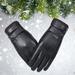 Winter Leather Gloves Touch Screen Gloves Warm Thicken Riding Workout Gloves for Travel Outdoor (Black)