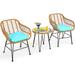3 Pieces Patio Bistro Set with 2 Cushioned Armchairs & Round Glass Coffee Table for Balcony Backyard Garden Poolside
