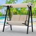 2-Seat Porch Swing Chair Patio Swing Chair with Stand and Removable Cushions for Outside Backyard Garden(Beige Cushion&Steel Frame)