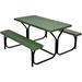 Picnic Table Bench Set Outdoor Camping All Weather Metal Base Wood-Like Texture Backyard Poolside Dining Party Garden Patio Lawn Deck Furniture Large Camping Picnic Tables for Adult (Green)