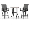 Outdoor Patio Swivel Bar Set of 3 Textilene Furniture Bistro Set with 2 Bar Stools and Square Patio Bar Table for Garden Lawn Yard